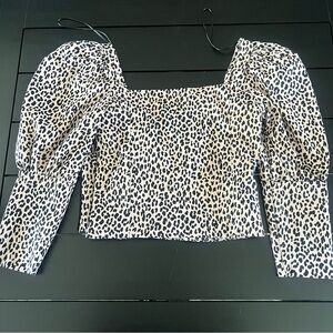 Zara Leopard Print Puff Sleeve Crop Top
